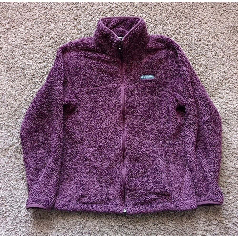 Columbia Full Zip Jacket Small Burgundy Fleece Sherpa Front Pockets